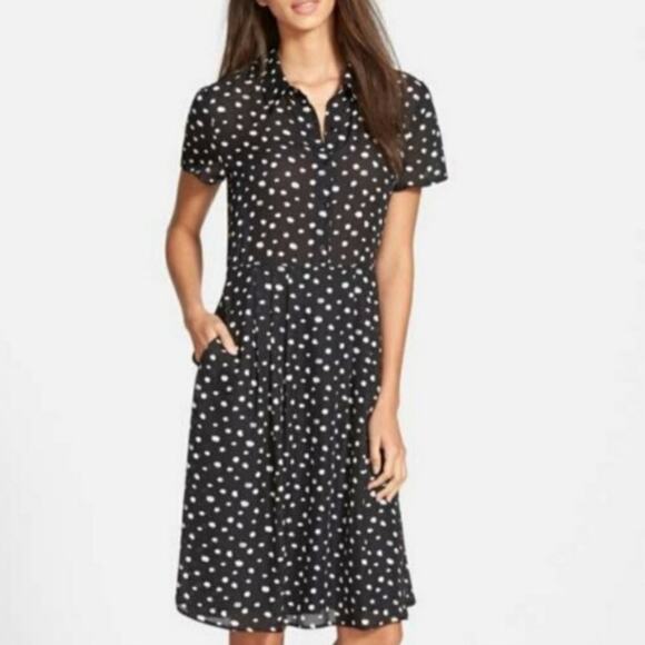 Wayf Black White Polka Dot Button Down Short Sleeve Dress Womens S Casual - Picture 1 of 10
